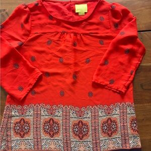 Anthropologie Red and Tan Patterned Blouse